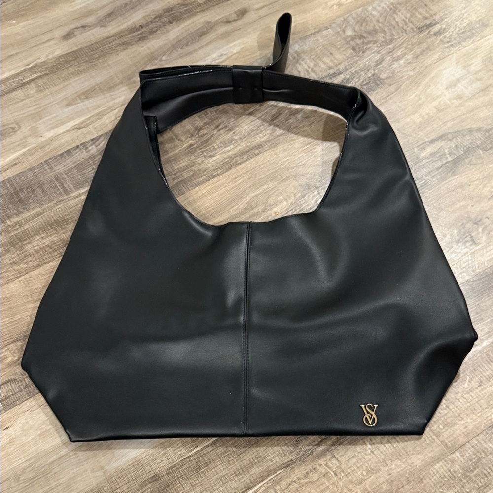 NWT Victoria's Secret Black Shoulder Tote with Gold Logo